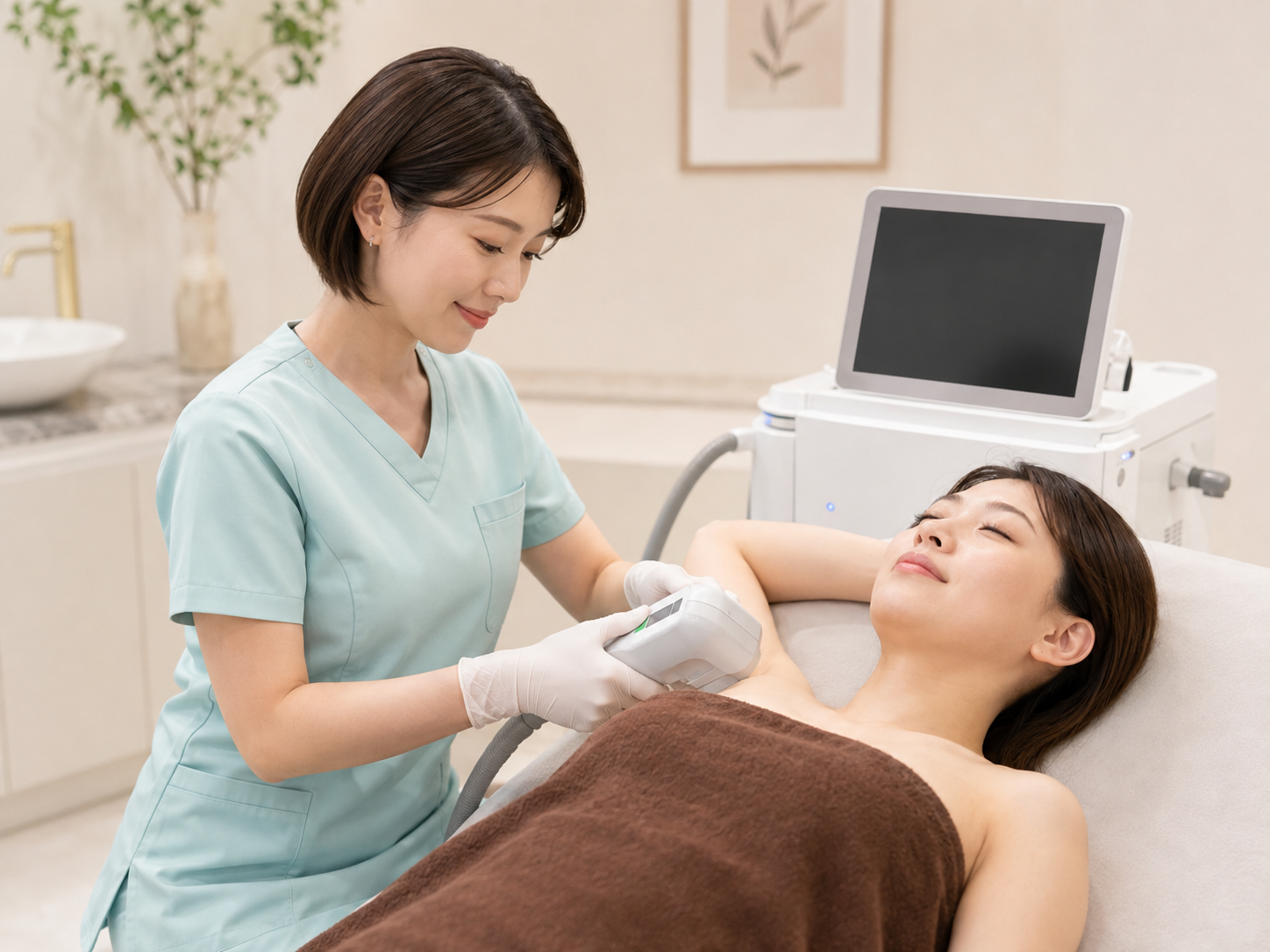 ワキの治療を受ける女性（施術イメージ）